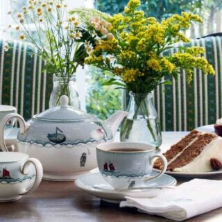 Wedgwood Kit Kemp Sailor’s Farewell Dinnerware set on table | Kneen & Co