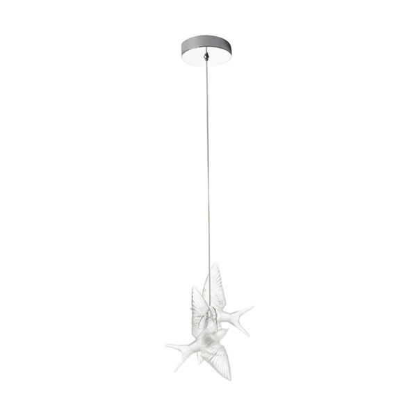 Lalique 2 Swallows Ceiling Lamp Clear Crystal & Chrome Finish | Kneen & Co