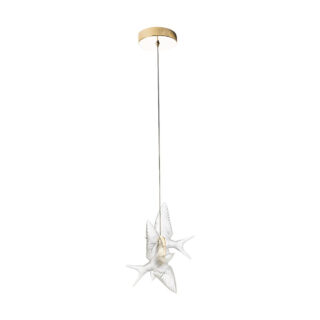 Lalique 2 Swallows Ceiling Lamp Clear Crystal & Gilded Finish | Kneen & Co