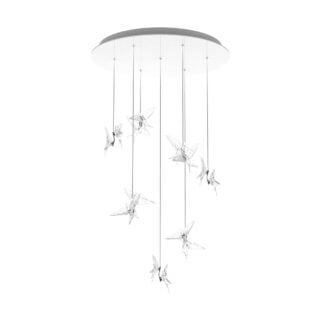 Lalique 14 Swallows Chandelier Clear Crystal & Chromed Metal | Kneen & Co