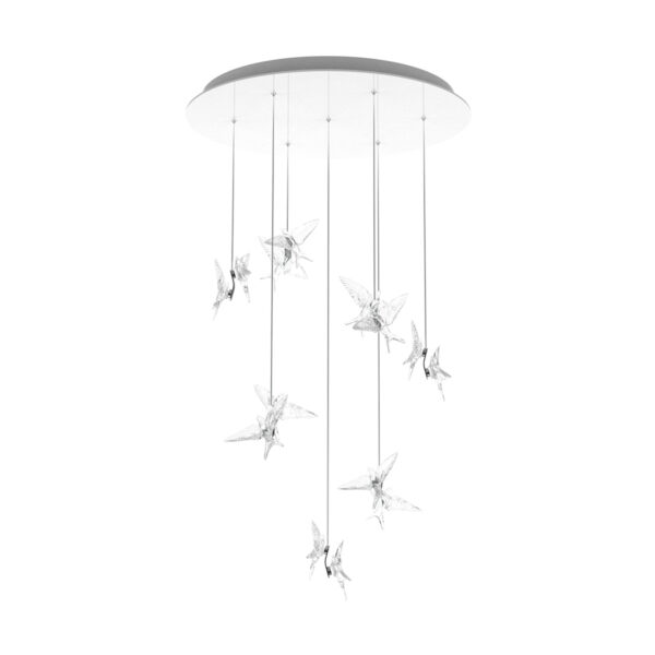 Lalique 14 Swallows Chandelier Clear Crystal & Chromed Metal | Kneen & Co
