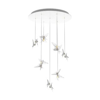 Lalique 14 Swallows Chandelier Clear Crystal & Satin Gilded | Kneen & Co