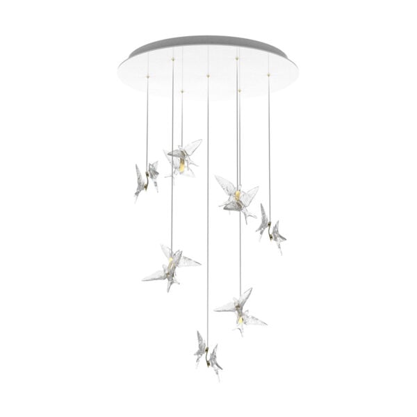 Lalique 14 Swallows Chandelier Clear Crystal & Satin Gilded | Kneen & Co