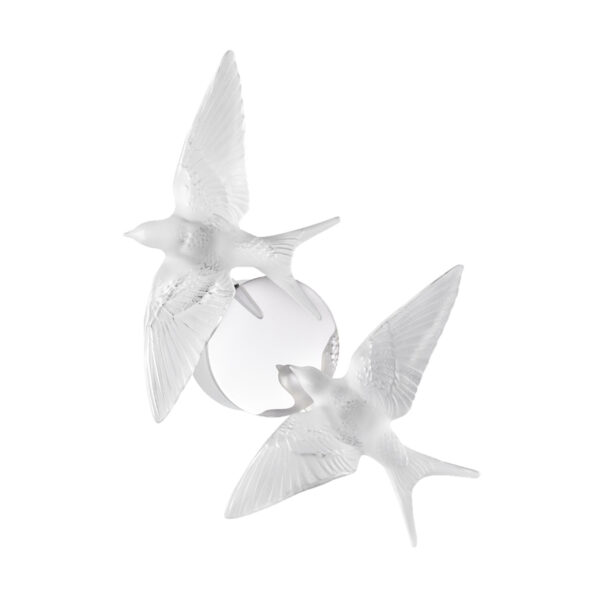 Lalique 2 Swallows Wall Sconce Clear Crystal & Chrome Finish | Kneen & Co