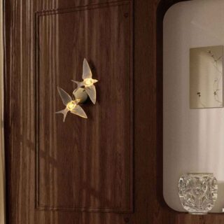 Lalique 2 Swallows Wall Sconce Clear Crystal & Chrome Finish | Kneen & Co