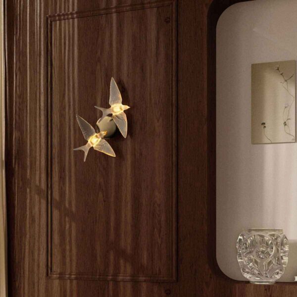 Lalique 2 Swallows Wall Sconce Clear Crystal & Chrome Finish | Kneen & Co