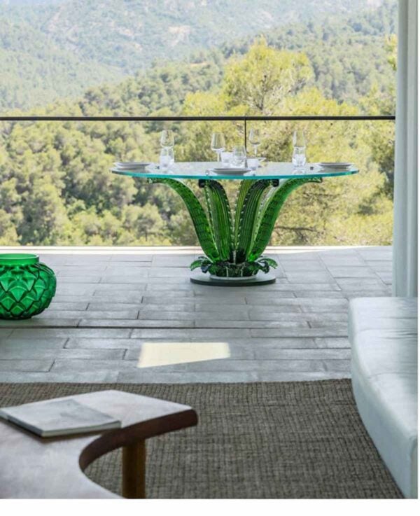 LALIQUE-green-cactus-table-1200w-100KB Lalique Cactus Round Table Green Crystal set on balcony | Kneen & Co
