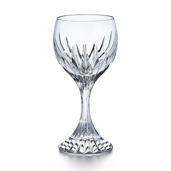Baccarat Masséna Glass M handcrafted in clear French crystal with deep bevel cuts and a refined wine glass silhouette. | Kneen & Co