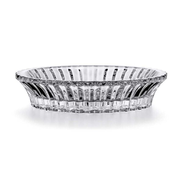 Baccarat Mille Nuits Bottle Coaster handcrafted in clear French crystal with a delicately crimped edge and concentric circular cuts designed to hold wine and champagne bottles | Kneen & Co