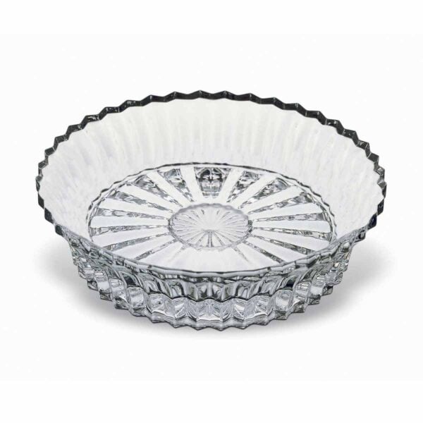 Baccarat Mille Nuits Bottle Coaster handcrafted in clear French crystal with a delicately crimped edge and concentric circular cuts designed to hold wine and champagne bottles | Kneen & Co