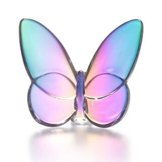 Baccarat Lucky Butterfly Iridescent Clear handcrafted in clear French crystal with a luminous iridescent finish, featuring delicately sculpted wings that beautifully capture and reflect light | Kneen & Co