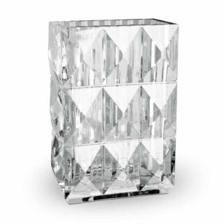 Baccarat Louxor Rectangular Vase handcrafted in clear French crystal with geometric diamond cuts and a sculptural rectangular silhouette inspired by Ancient Egyptian architecture | Kneen & Co