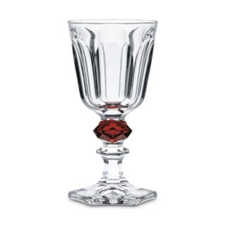 Baccarat Harcourt Louis-Philippe Glass handcrafted in clear and red French crystal with six flat-cut facets, a double-knob stem, and hexagonal foot | Kneen & Co