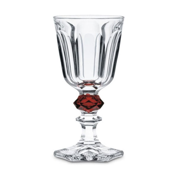 Baccarat Harcourt Louis-Philippe Glass handcrafted in clear and red French crystal with six flat-cut facets, a double-knob stem, and hexagonal foot | Kneen & Co