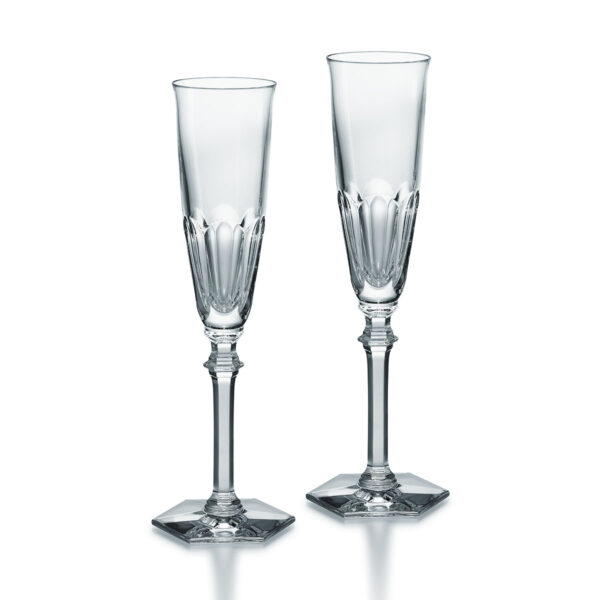 BACCARAT-2802588-White-Background-2-1200x1200-100KB Set of two Baccarat Harcourt Eve Champagne flutes handcrafted in clear French crystal with slender bowls and signature hexagonal feet | Kneen & Co