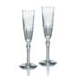 Set of two Baccarat Harcourt Eve Champagne flutes handcrafted in clear French crystal with slender bowls and signature hexagonal feet | Kneen & Co