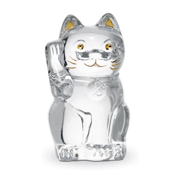 BACCARAT-2803413-White-Background-1200x1200-100KB Baccarat Cat Maneki Neko Figurine XL handcrafted in clear French crystal with gold accents, featuring the traditional raised paw symbol of prosperity and good fortune | Kneen & Co