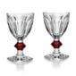 Baccarat Harcourt 1841 Glasses Red, Set of 2 handcrafted in red crystal with six flat-cut facets, a triple-knob stem, and signature hexagonal foot | Kneen & Co