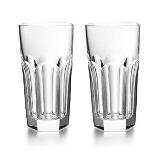 Set of two Baccarat Harcourt 1841 crystal highballs featuring flat-cut facets and the collection's signature hexagonal base | Kneen & Co
