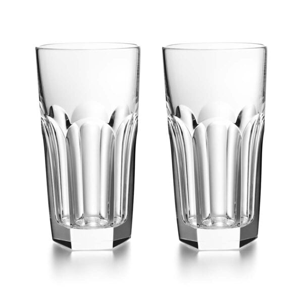 BACCARAT-2811288-White-Background-1-1200x1200-100KB Set of two Baccarat Harcourt 1841 crystal highballs featuring flat-cut facets and the collection's signature hexagonal base | Kneen & Co