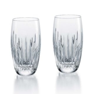 Set of two Baccarat Masséna crystal highballs featuring the collection's signature deep bevel cuts and faceted silhouette | Kneen & Co