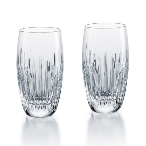 BACCARAT-2811294-White-Background-1200x1200-100KB Set of two Baccarat Masséna crystal highballs featuring the collection's signature deep bevel cuts and faceted silhouette | Kneen & Co