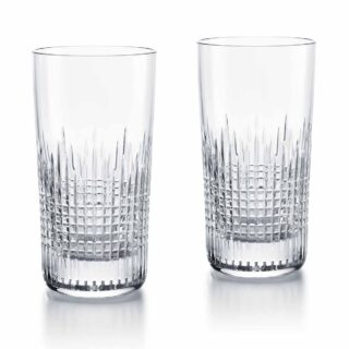 Set of two Baccarat Nancy Highballs featuring diamond-cut crosshatching in clear crystal | Kneen & Co