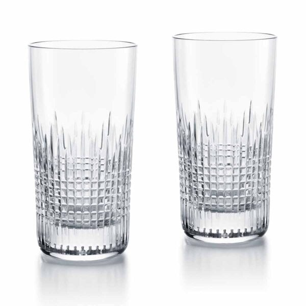 BACCARAT-2811579-White-Background-1200x1200-100KB Set of two Baccarat Nancy Highballs featuring diamond-cut crosshatching in clear crystal | Kneen & Co