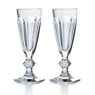 Baccarat Harcourt 1841 Flutes, Set of 2 handcrafted in clear French crystal with flat-cut facets, a triple-knob stem, and hexagonal foot | Kneen & Co