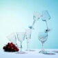 Baccarat crystal stemware and barware arranged in a contemporary still life with red grapes against a soft blue background, showcasing the Maison's iconic French crystal craftsmanship | Kneen & Co