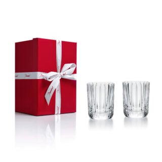 BACCARAT-2813210-White-Background-2-1200×1200-100KB Shop Baccarat Harmonie Shot Glasses with signature red gift box, Set of 2 at Kneen & Co. Modern crystal spirit glasses with the collection's signature vertical cuts | Kneen & Co