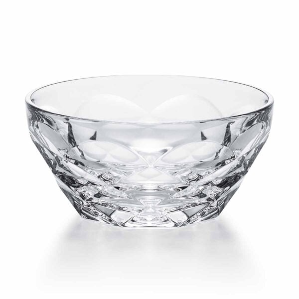 Baccarat Swing Bowl Small featuring a faceted crystal design with geometric cuts that reflect light beautifully | Kneen & Co