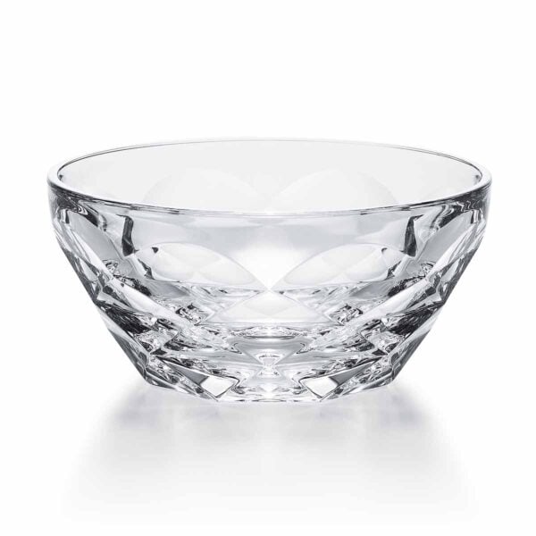 Baccarat Swing Bowl Medium featuring a faceted crystal design with geometric cuts that reflect light beautifully | Kneen & Co