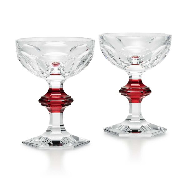 BACCARAT-2814393-White-Background-1200x1200-100KB Baccarat Harcourt 1841 Coupes, Set of 2 in clear French crystal with a passion red stem accent, hexagonal foot, and six flat-cut facets | Kneen & Co