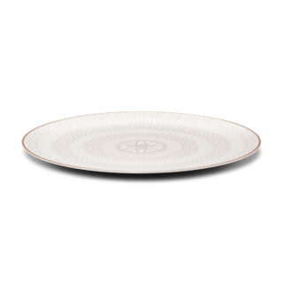 Baccarat Arcadia Gold & Platinum Charger Plate in white porcelain with an architectural geometric pattern and radiant gold and platinum detailing | Kneen & Co