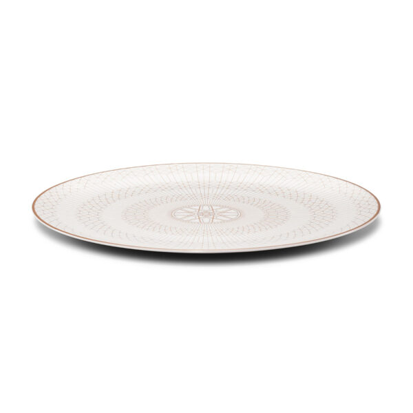 Baccarat Arcadia Gold & Platinum Charger Plate in white porcelain with an architectural geometric pattern and radiant gold and platinum detailing | Kneen & Co