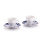 Baccarat Arcadia Talleyrand Blue Coffee Cups & Saucers, Set of 4, crafted from Limoges porcelain with blue geometric detailing and hand-applied gold accents | Kneen & Co