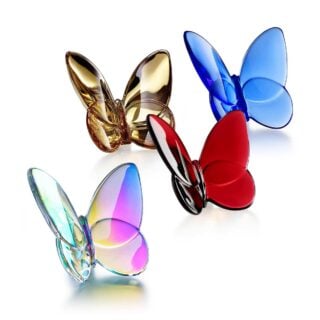 Shop Baccarat Lucky Butterflies at Kneen & Co. Discover colorful crystal butterfly sculptures designed to bring movement, light, and elegance to the home | Kneen & Co