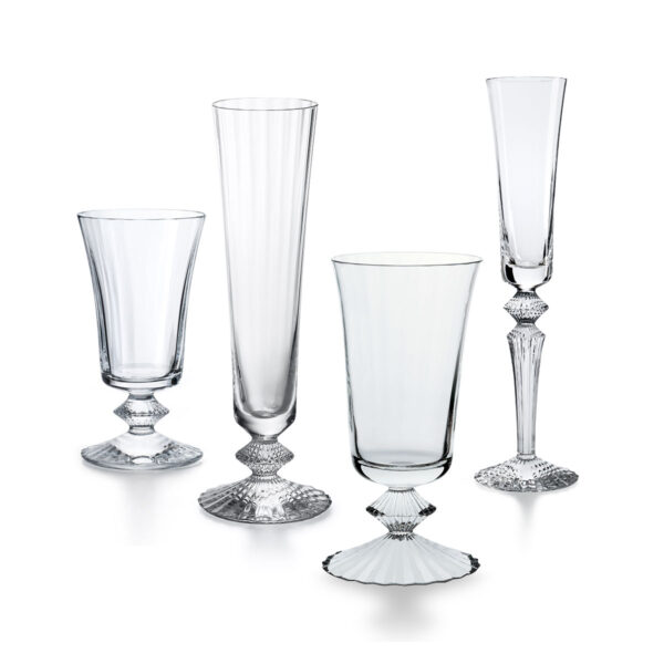 Baccarat Mille Nuits crystal stemware collection featuring champagne flutes, wine glasses, and goblets with signature diamond-cut crystal stems | Kneen & Co