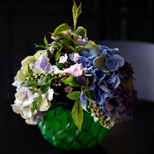 Lalique Languedoc Small Vase Green with flowers | Kneen & Co