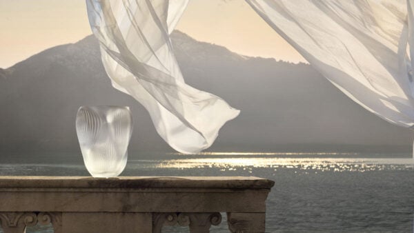 Scenic outdoor terrace featuring the Lalique Alizé Large Vase in clear crystal | Kneen & Co
