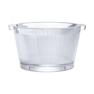 Lalique Wingen Ice Bucket handcrafted in satin-finished clear crystal with geometric vertical lines | Kneen & Co