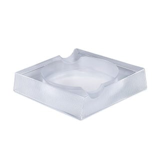 Lalique Wingen Ashtray handcrafted in satin-finished clear crystal with geometric vertical lines | Kneen & Co