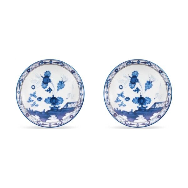 Ginori 1735 Oriente Italiano Indaco Medium Greek Coffee Plates - Set of 2 | Kneen & Co