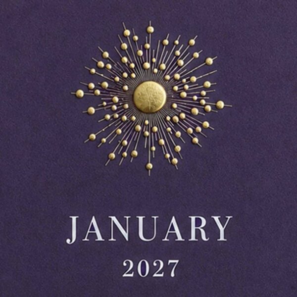 The Printery 2027 Calendar - Aubergine, close-up of starburst engraved in gold | Kneen & Co