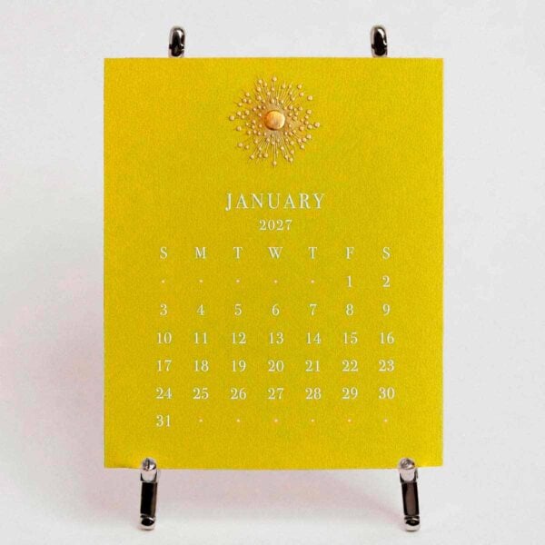 The Printery 2027 Calendar - Chartreuse, white text with starburst engraved in gold | Kneen & Co