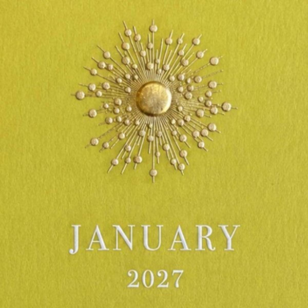 The Printery 2027 Calendar - Chartreuse, white text with starburst engraved in gold | Kneen & Co