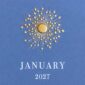 The Printery 2027 Calendar - Cornflower, white text with starburst engraved in gold | Kneen & Co