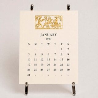 Shop the Printery 2027 Calendar Refill - Ecru, with black text and twelve motifs engraved in gold at Kneen & Co.