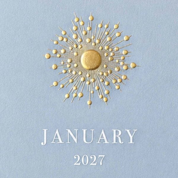 The Printery 2027 Calendar - Fog, white text with starburst engraved in gold | Kneen & Co